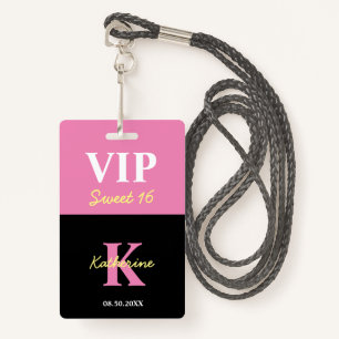 Personalisiert Mit Monogramm Black Modern Sweet 16 Ausweis