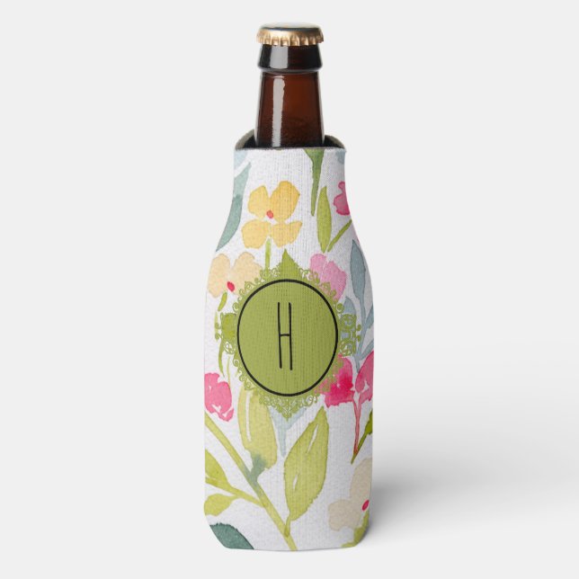 Personalisiert Mit Monogramm Blume Flaschenkühler (Flaschenvorderseite)