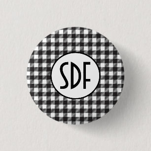 Personalisiert Mit Monogramm Schwarz/Weiß Kariert Button