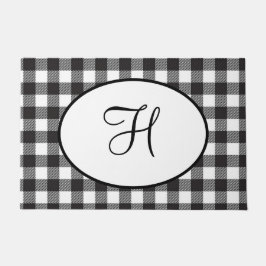 Personalisiert Mit Monogramm Schwarz/Weiß Kariert Fußmatte