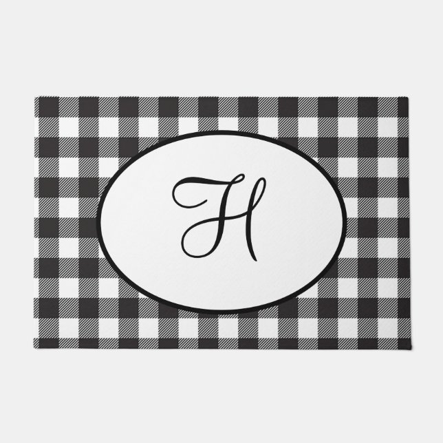 Personalisiert Mit Monogramm Schwarz/Weiß Kariert Fußmatte (Vorderseite)