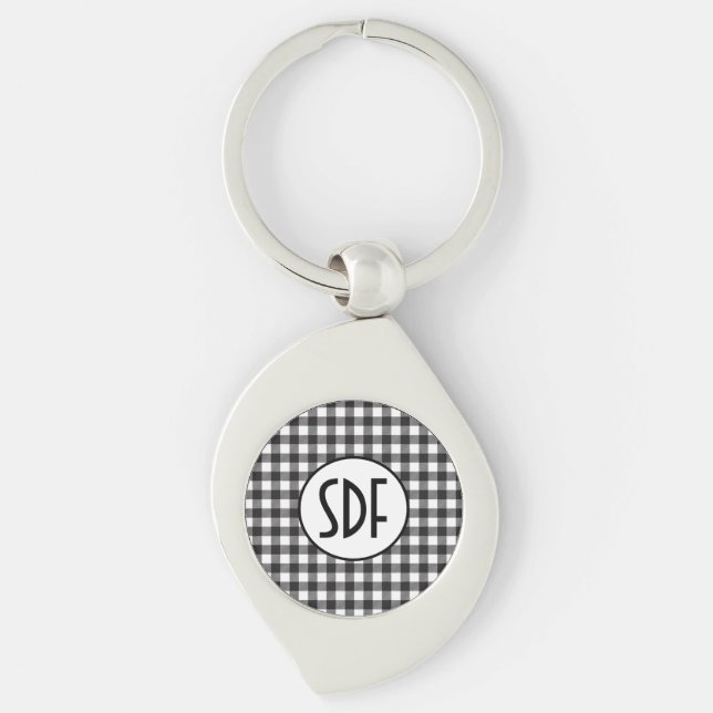 Personalisiert Mit Monogramm Schwarz/Weiß Kariert Schlüsselanhänger (Vorderseite)