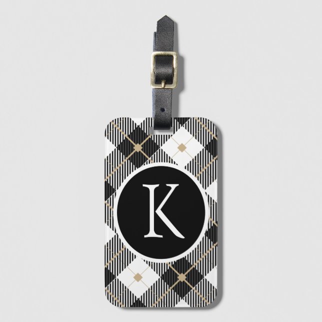 Personalisiert Mit Monogramm Schwarz-weißes Gold K Gepäckanhänger (Vorderseite Vertikal)