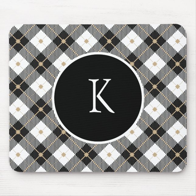 Personalisiert Mit Monogramm Schwarz-weißes Gold K Mousepad (Vorne)