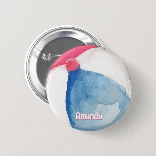 Personalisiert mit Name Beach Ball Button (Vorne & Hinten)