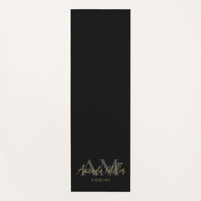 Personalisiert mit Name Black Gold Modern Monogram Yogamatte (Vorderseite)