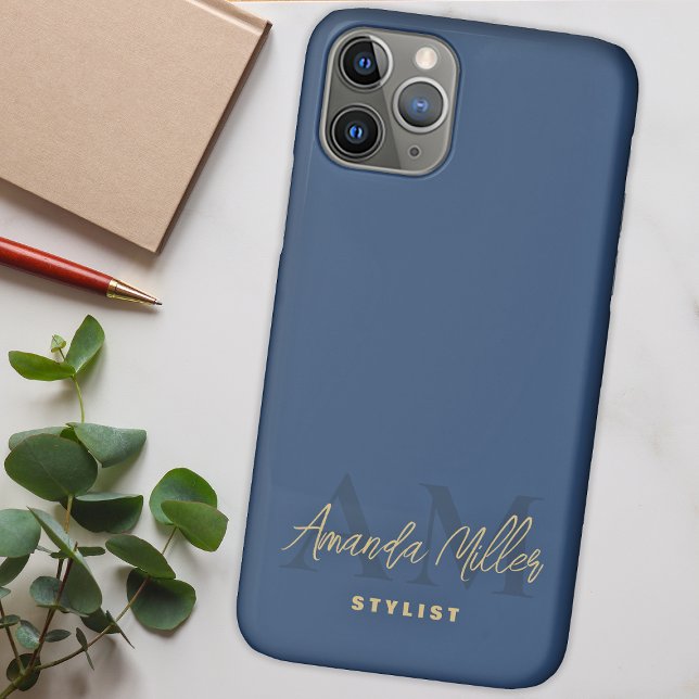 Personalisiert mit Name Blue Gold Modern Monogram Case-Mate iPhone Hülle (Von Creator hochgeladen)