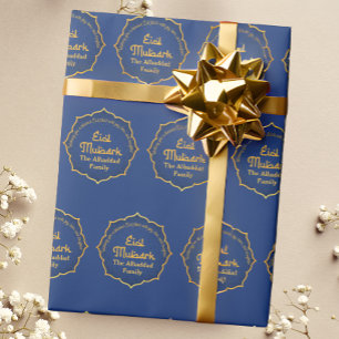Personalisiert mit Name Blue und Gold Eid Mubarak Geschenkpapier