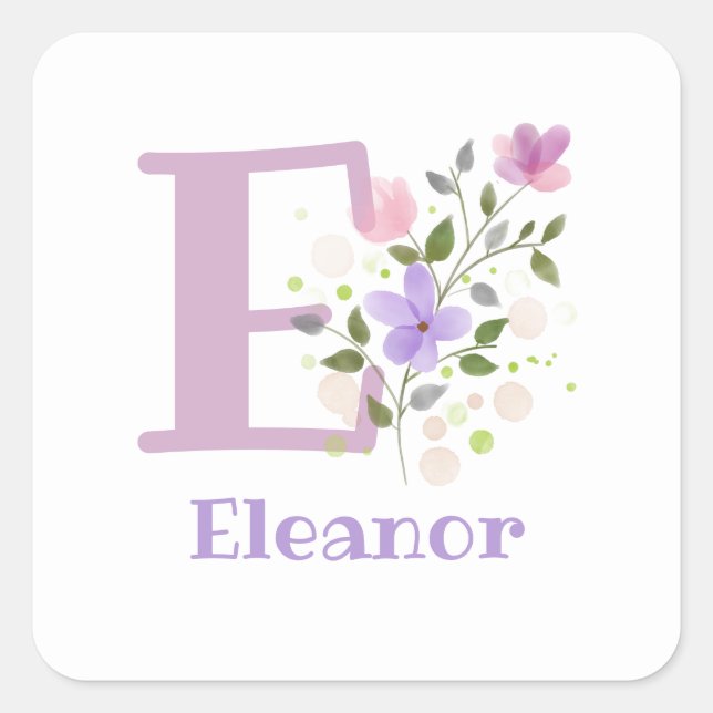 Personalisiert mit Name Eleanor und Erste Initiale Quadratischer Aufkleber (Vorderseite)