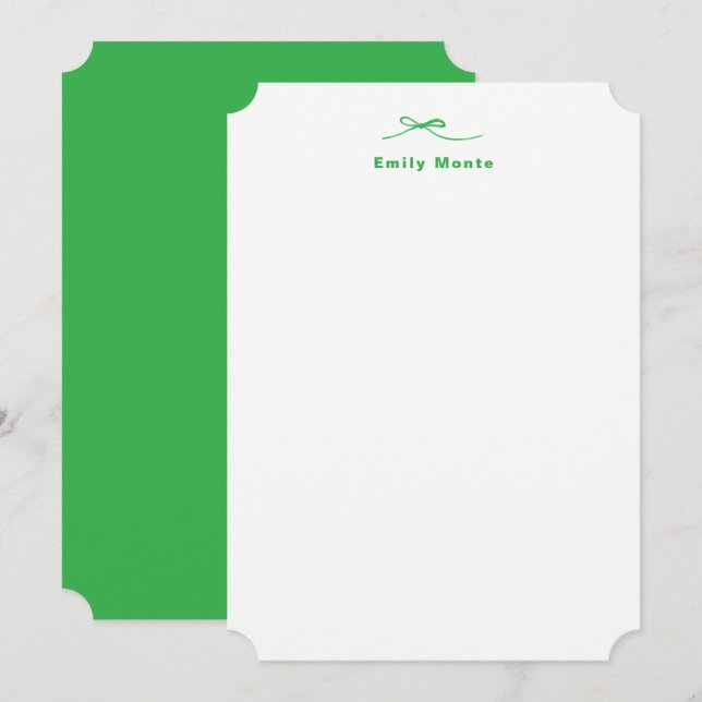 Personalisiert mit Name Green Note Card mit Bow Mitteilungskarte (Vorne/Hinten)