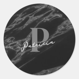 Personalisiert mit Name Initial Marble Black Runder Aufkleber