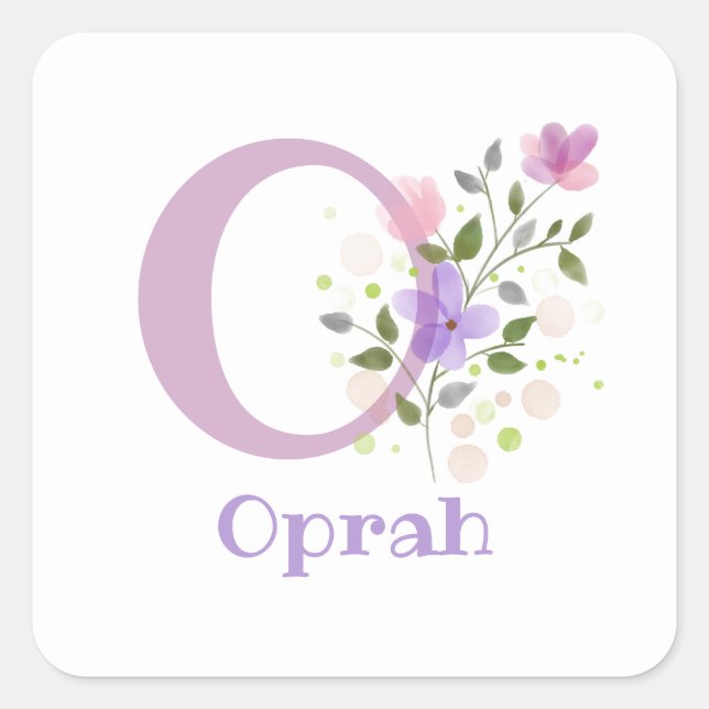 Personalisiert mit Name Oprah und Erste Initiale. Quadratischer Aufkleber (Vorderseite)