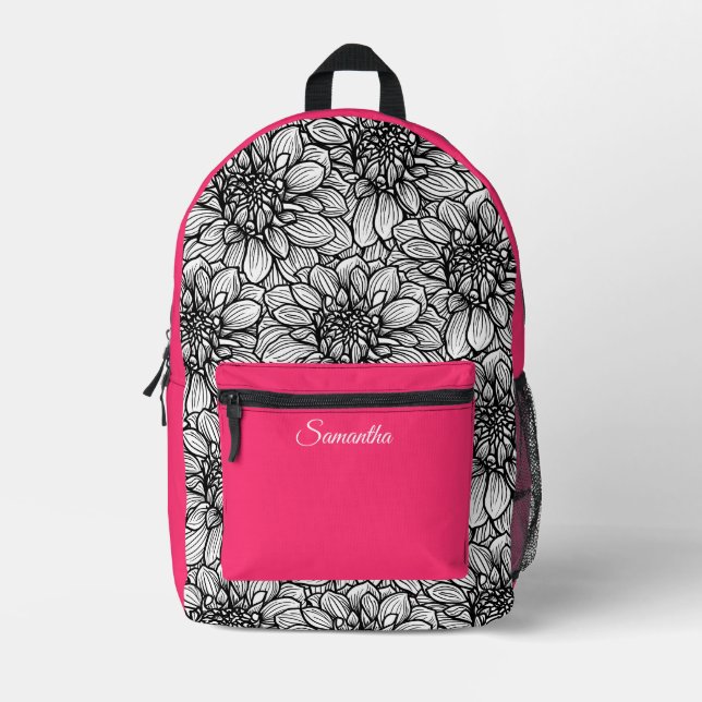 Personalisiert mit Name Pink Floral Rucksack (Vorderseite)