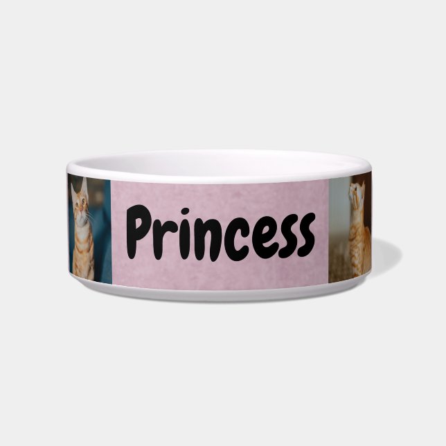 Personalisiert mit Name und Fotos | Pink Cat Bowl Napf (Vorderseite)