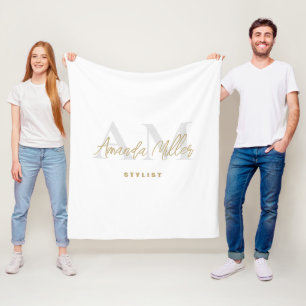 Personalisiert mit Name White Gold Modernes Monogr Fleecedecke