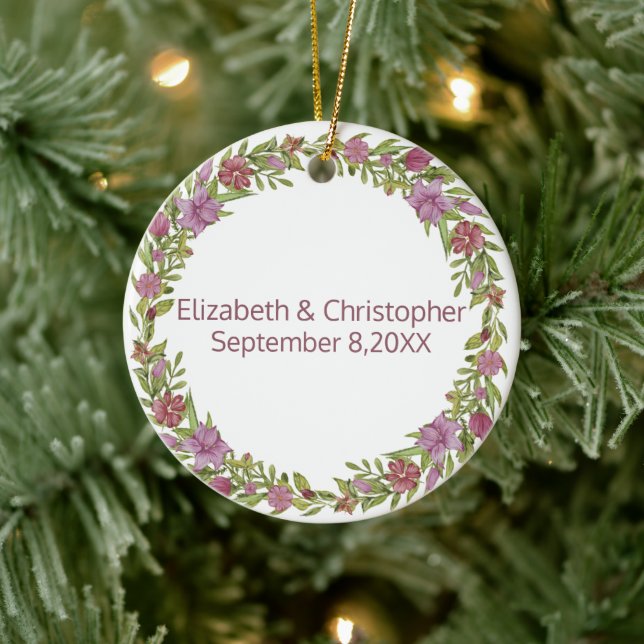 Personalisiert mit Namen und Hochzeitdatum Keramik Ornament (Baum)