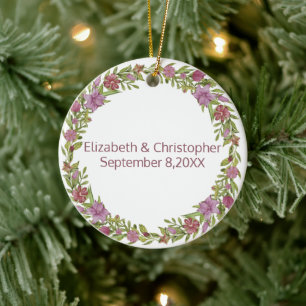 Personalisiert mit Namen und Hochzeitsdatum Floral Keramik Ornament