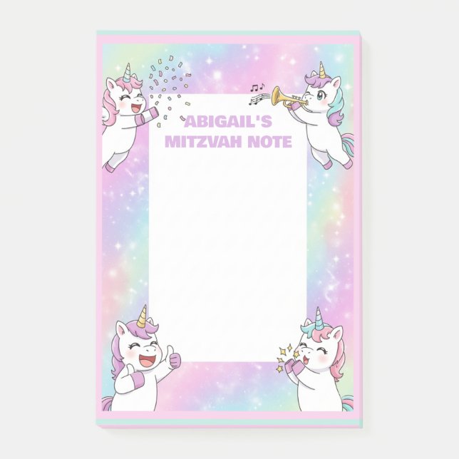 Personalisiert Mitzvah Hinweis Rosa Einhorn Notepa Post-it Klebezettel (Vorderseite)