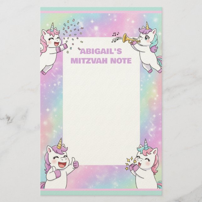 Personalisiert Mitzvah Hinweis Rosa Niedliches Ein Briefpapier (Vorderseite)