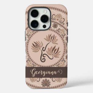 Personalisiert Mocha Rokoko Revival Dot Mandala iPhone 16 Pro Hülle