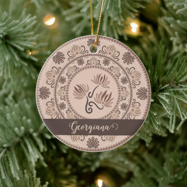 Personalisiert Mocha Rokoko Revival Dot Mandala Keramik Ornament (Baum)