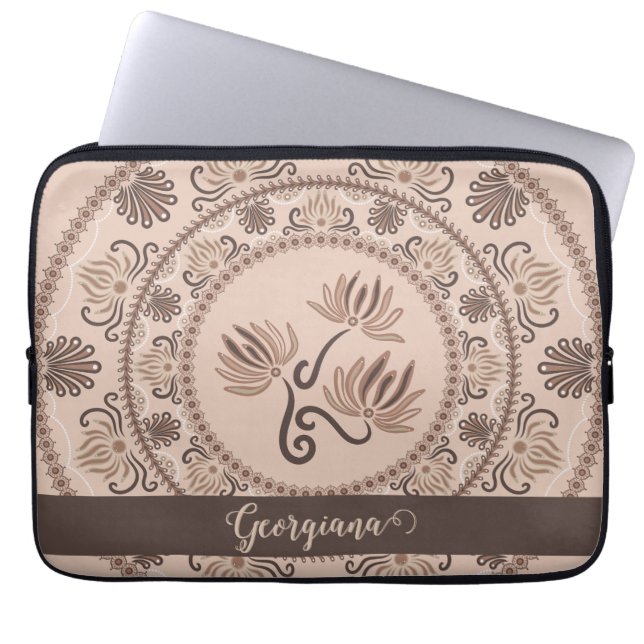 Personalisiert Mocha Rokoko Revival Dot Mandala Laptopschutzhülle (Vorderseite)