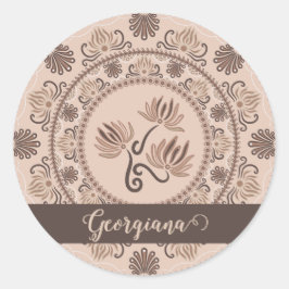 Personalisiert Mocha Rokoko Revival Dot Mandala Runder Aufkleber