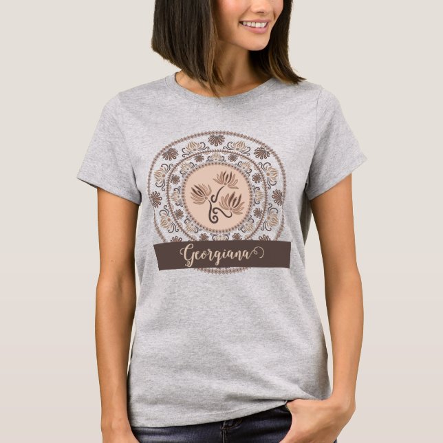 Personalisiert Mocha Rokoko Revival Dot Mandala T-Shirt (Vorderseite)