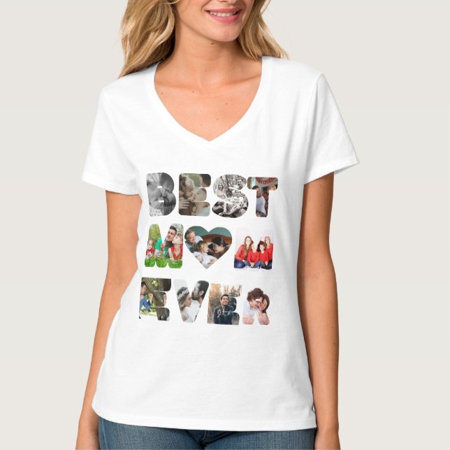 Personalisiert modern 11 Foto Beste Mutter je T -  T-Shirt (Vorderseite)