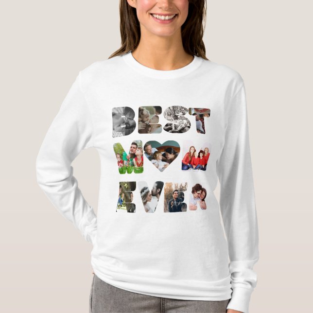 Personalisiert modern 11 Foto Beste Mutter je T -  T-Shirt (Vorderseite)