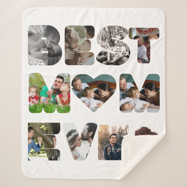 Personalisiert modern 11 Foto Beste Mutter überhau Sherpadecke (Vorderseite)