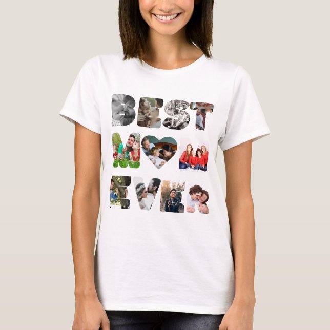 Personalisiert modern 11 Foto Beste Mutter überhau T-Shirt (Vorderseite)