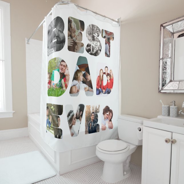Personalisiert modern 11 Foto Bester Vater je Duschvorhang (Beispiel)
