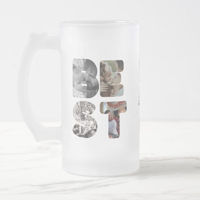 Personalisiert modern 11 Foto Bester Vater je Väte Mattglas Bierglas (Links)