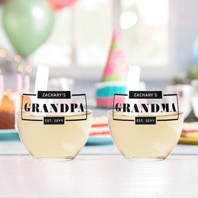 Personalisiert Modern Bold Opa Oma Est Weinglas Ohne Stiel (Insitu (Geburtstag))