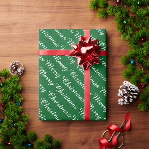 Personalisiert Modern froh Weihnachten Dunkelgrün Geschenkpapier