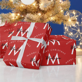 Personalisiert Modern Frohe Weihnachts-Rote Monogr Geschenkpapier