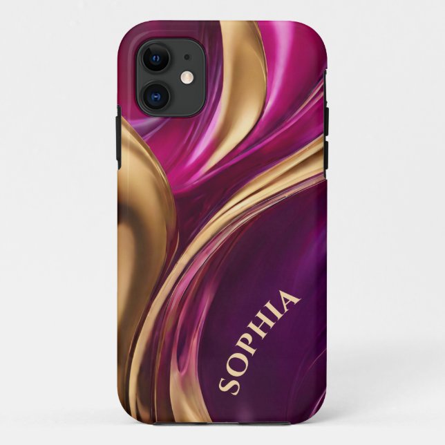 Personalisiert-modern-Fuchsien Lila und Gold- Case-Mate iPhone Hülle (Rückseite)