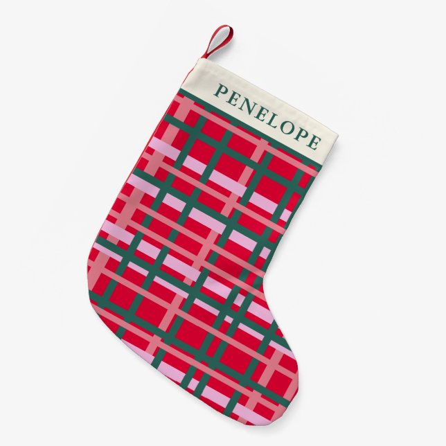 Personalisiert Modern Karierte Weihnachten Fett Ro Kleiner Weihnachtsstrumpf (Vorderansicht (hängend))