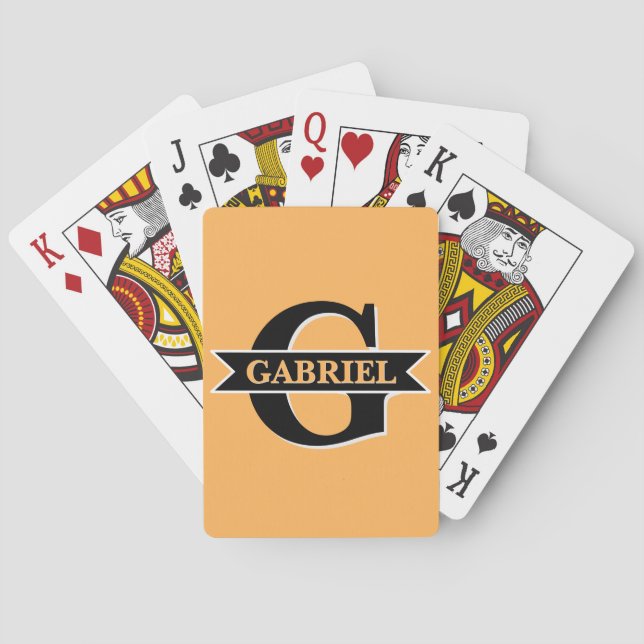 Personalisiert Modern Monogram Name Orange Spielkarten (Rückseite)