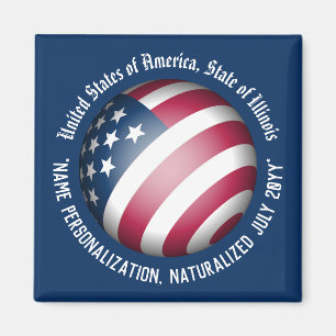 Personalisiert Modern Patriotic USA Flag Globe, Bl Magnet