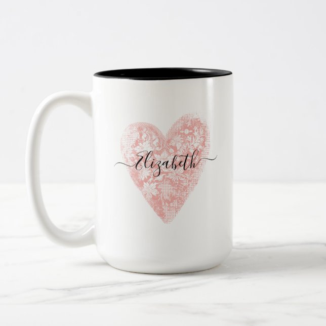 Personalisiert Modern Pink Heftschrift Name Zweifarbige Tasse (Links)