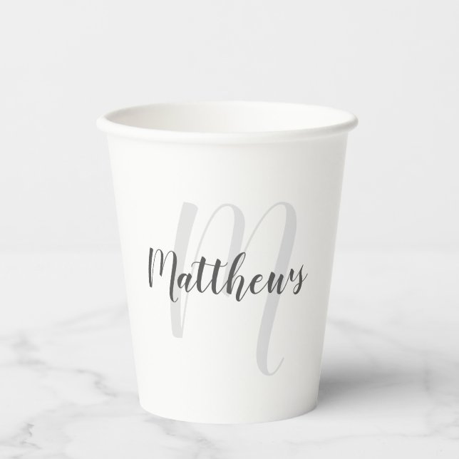 Personalisiert-Modern-Script-Monogramm und -Name Pappbecher (Vorderseite)