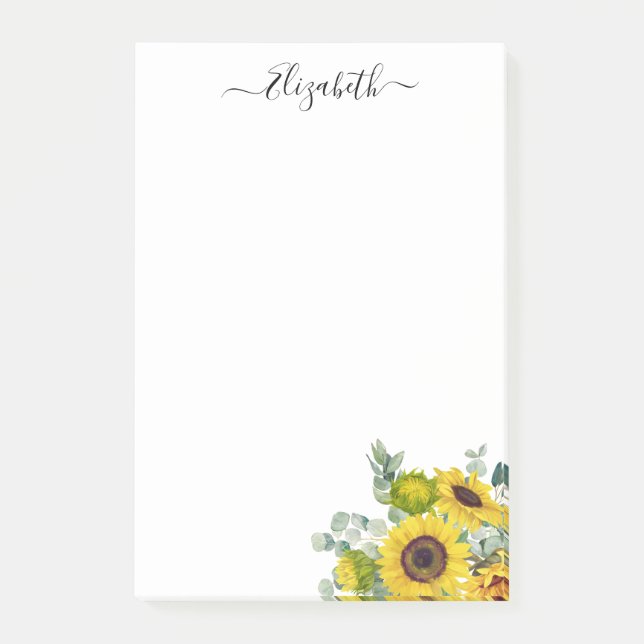 Personalisiert Moderne Aquarellgelbe Sonnenblume Post-it Klebezettel (Vorderseite)