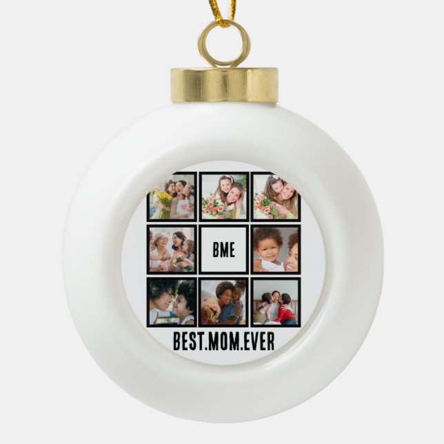Personalisiert Moderne beste Mama je 8 FotoCollage Keramik Kugel-Ornament (Vorderseite)