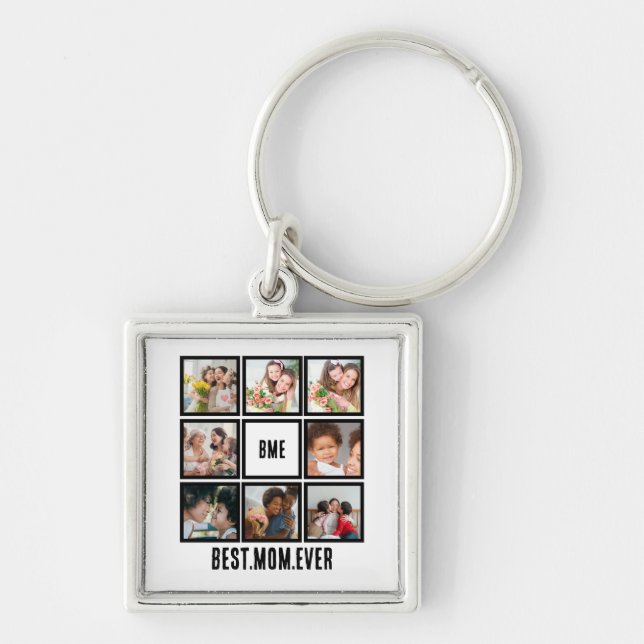 Personalisiert Moderne beste Mama je 8 FotoCollage Schlüsselanhänger (Vorne)