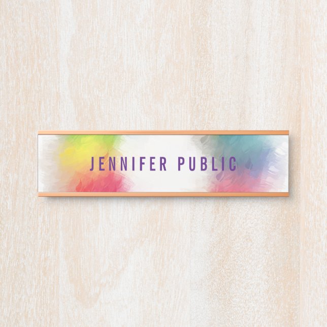 Personalisiert Moderne elegante Regenbogenfarben T Türschild (Vorderseite )