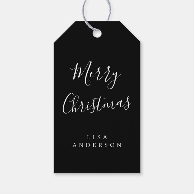 Personalisiert Moderne frohe Weihnachten Schwarz-w Geschenkanhänger (Vorderseite)