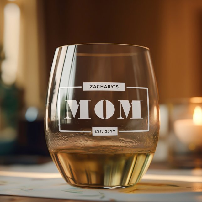 Personalisiert Moderne kühne Mama Est New Mommy Weinglas Ohne Stiel (Von Creator hochgeladen)