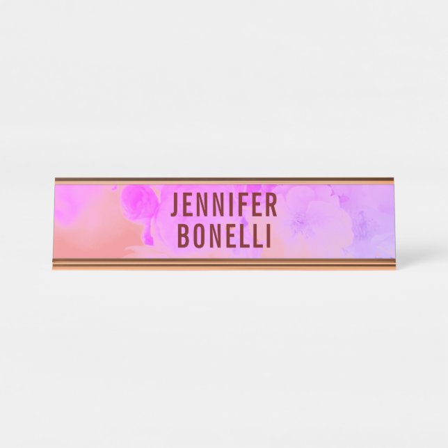 Personalisiert Moderne Minimalistische Blumen Schreibtischnamensplakette (Vorderseite )